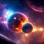 a colorful galaxy concept: two exoplanets somewhere in the depths of the universe