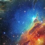 Colorful star-forming nebula with bright stars scattered across a dark space background