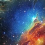 Colorful star-forming nebula with bright stars scattered across a dark space background